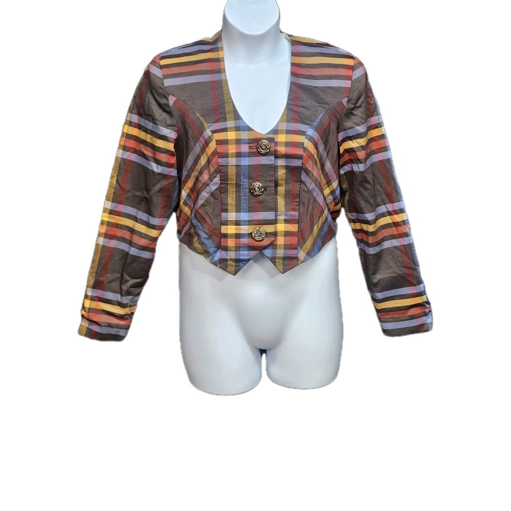 Vtg Bears Custom Wares Bolero Plaid Jacket Womens 40/L/ XL Cropped 90s Tartan